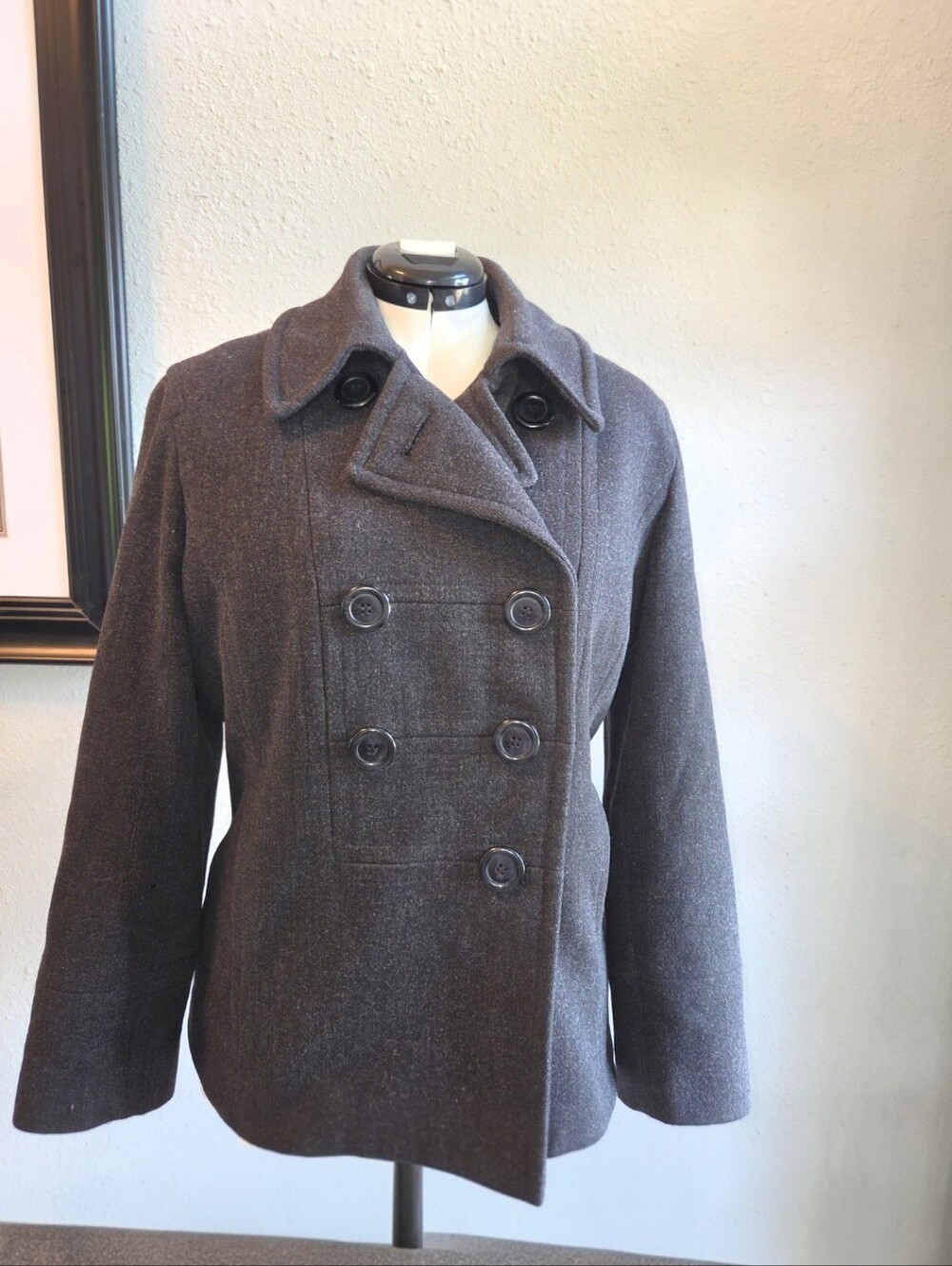 Esprit Charcoal Gray Double-Breasted Peacoat L